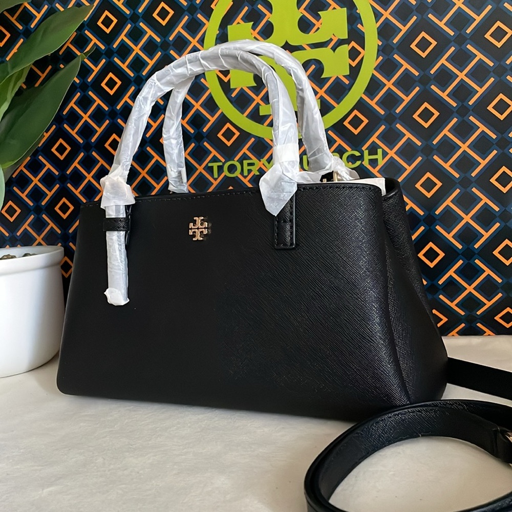 NWT , tory burch emerson mini black tote bag , crossbody - Picture 3 of 14
